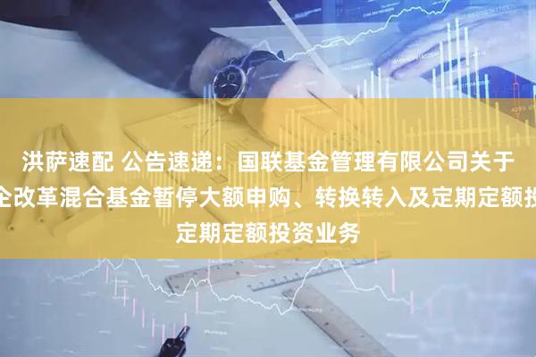 洪萨速配 公告速递：国联基金管理有限公司关于国联国企改革混合基金暂停大额申购、转换转入及定期定额投资业务