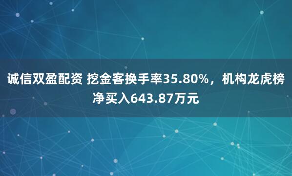 诚信双盈配资 挖金客换手率35.80%，机构龙虎榜净买入643.87万元